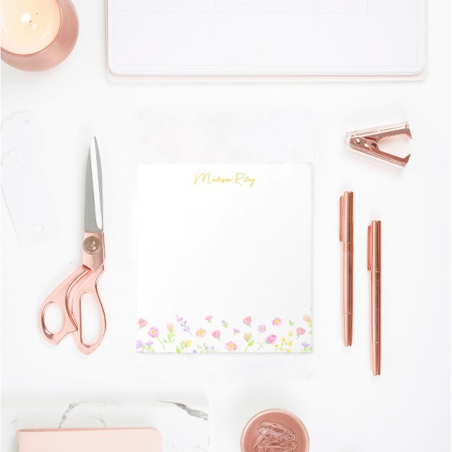 Pastel Wildflower Personalized Yellow Gold Notepad (Creator Uploaded)