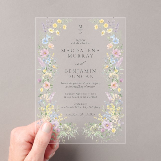 Pastel Wildflower Regency Floral Garden Wedding Acrylic Invitations (Insitu (Handheld))