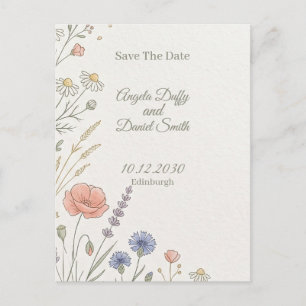 Pastel Wildflower Save the Date Postcard