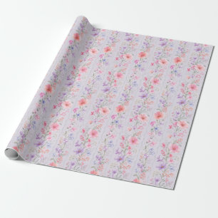 Pastel Wildflower Stripe Watercolor Gift Wrapping Paper