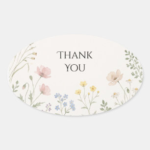 Pastel Wildflower Thank You Oval Sticker