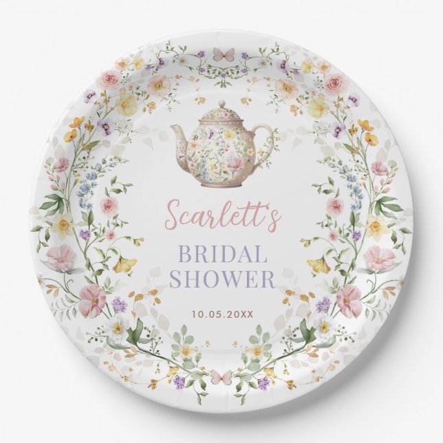 Pastel Wildflower Time for Tea Bridal Shower Paper Plate (Front)