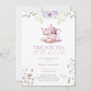 Pastel Wildflower Time for Tea Bridal Shower Party Invitation