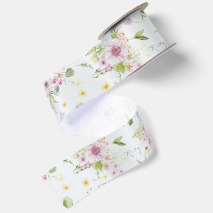 Pastel Wildflower Watercolor Ribbon Satin Ribbon