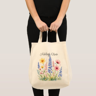 Pastel Wildflower Watercolor-style Grocery Tote Bag