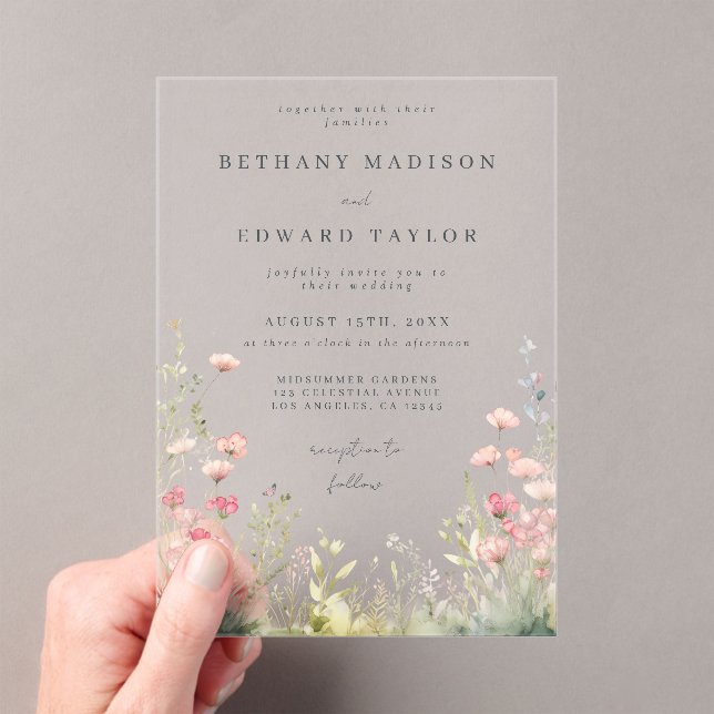 Pastel Wildflower Wedding Acrylic Invitations (Insitu (Handheld))