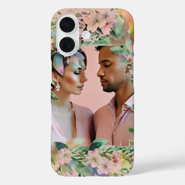 Pastel Wildflower Wedding Engagement Photo Frame Case-Mate iPhone Case (Back)