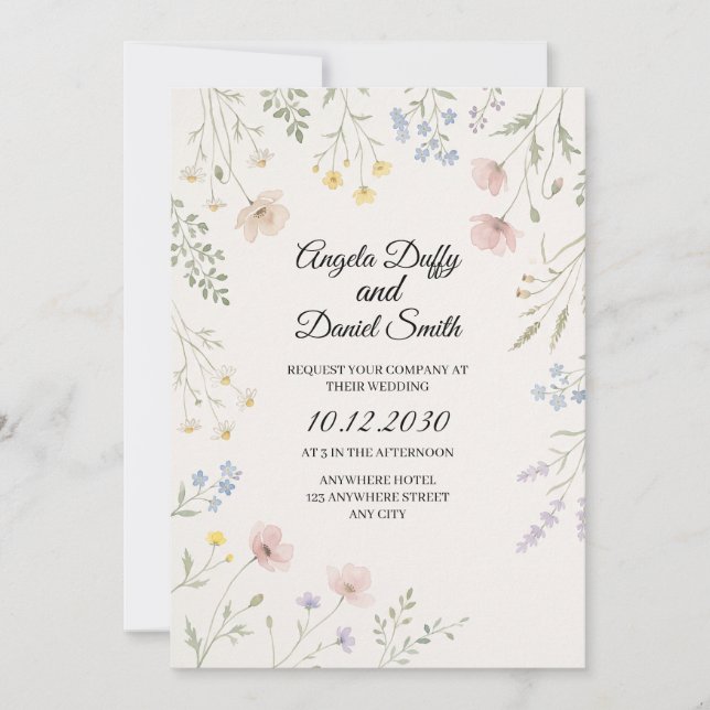 Pastel Wildflower Wedding Invitation (Front)