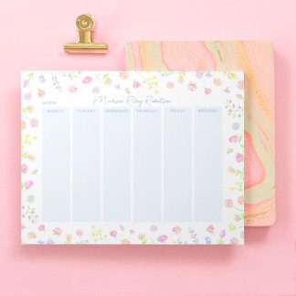 Pastel Wildflower Weekly Planner Notepad in Blue