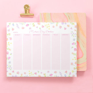 Pastel Wildflower Weekly Planner Notepad in Pink