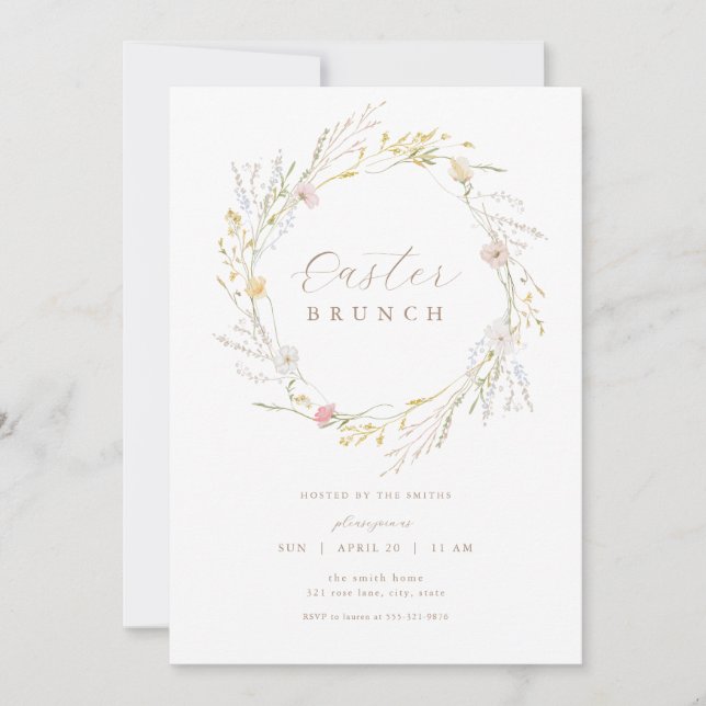Pastel Wildflower Wreath Easter Brunch Invitation (Front)