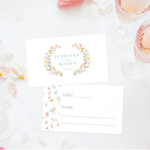 Pastel Wildflower Wreath Wedding Flat Place Card