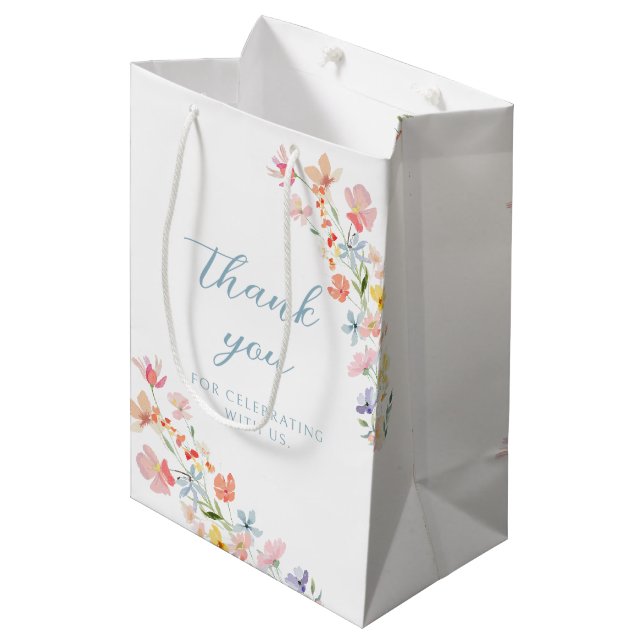 Pastel Wildflower Wreath Wedding Gift Paper Bag (Front Angled)