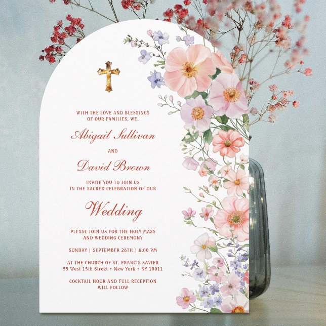 Pastel Wildflowers Arch Religious Wedding Invitation (Creator Uploaded)