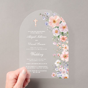 Pastel Wildflowers Arch Wedding Acrylic Invitations