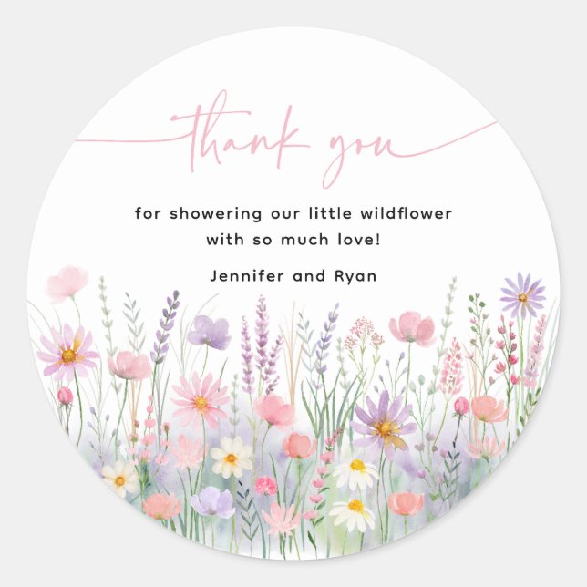 Pastel Wildflowers Baby Shower Classic Round Sticker (Front)
