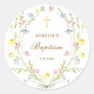 Pastel Wildflowers Baptism Classic Round Sticker