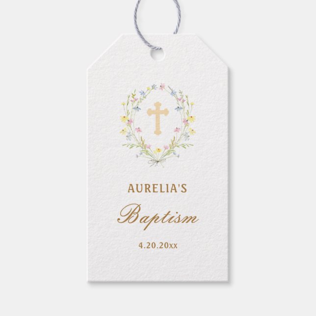 Pastel Wildflowers Baptism Gift Tags (Front)