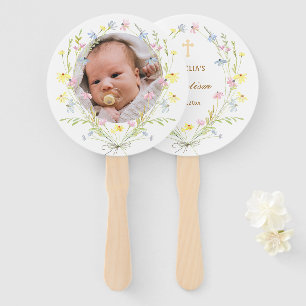 Pastel Wildflowers Baptism Hand Fan