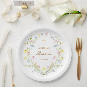 Pastel Wildflowers Baptism Paper Plate