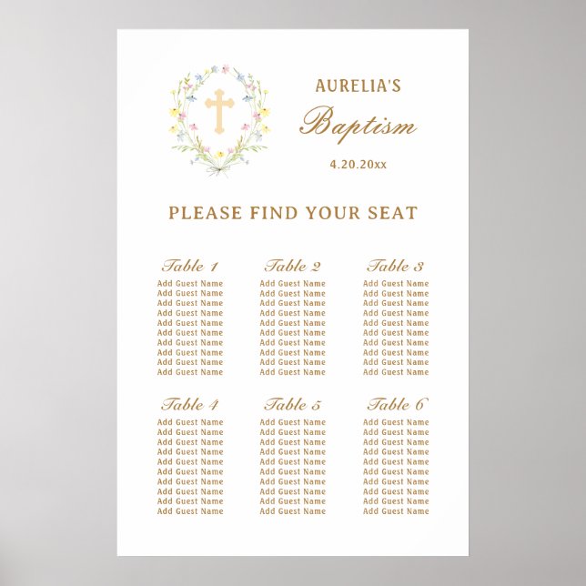 Pastel Wildflowers Baptism Seating Chart (Front)