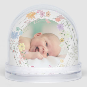 pastel wildflowers Baptism thank you  Snowglobe