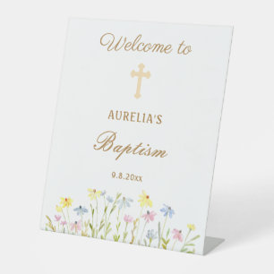 Pastel Wildflowers Baptism Welcome Pedestal Sign