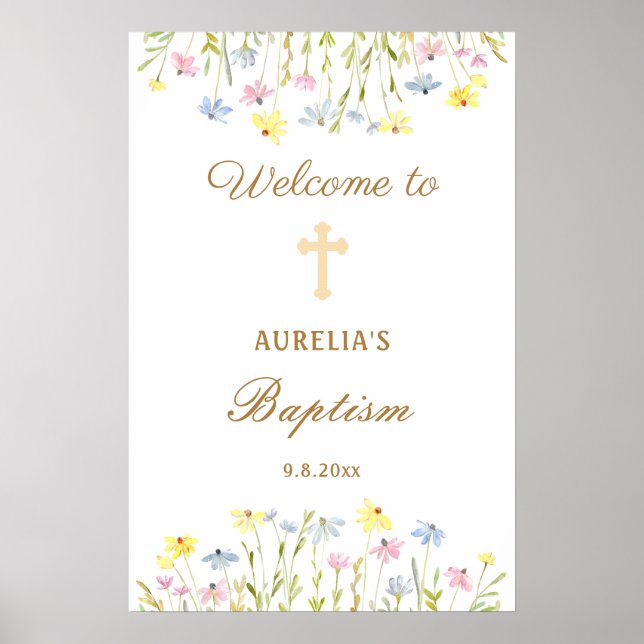 Pastel Wildflowers Baptism Welcome Poster (Front)