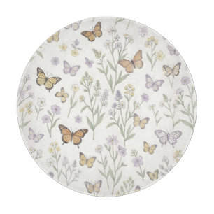 Pastel Wildflowers Butterflies Meadow Botanical Cutting Board