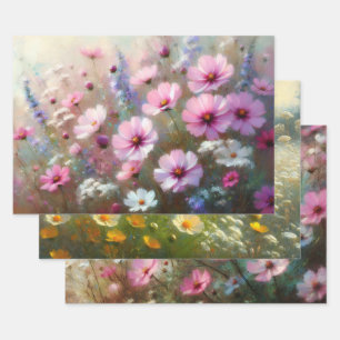 Pastel Wildflowers Impressionist Decoupage Wrapping Paper Sheet