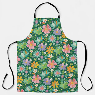 Pastel Wildflowers In Pink Purple Orange And Green Apron