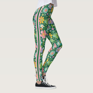 Pastel Wildflowers In Pink Purple Orange And Green Leggings