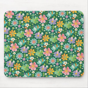 Pastel Wildflowers In Pink Purple Orange And Green Mouse Mat