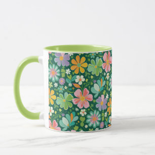 Pastel Wildflowers In Pink Purple Orange And Green Mug