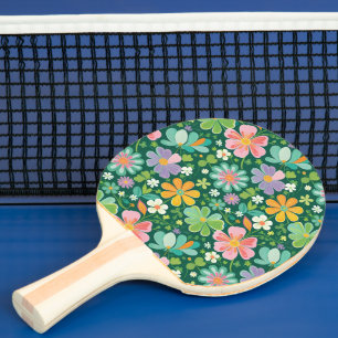 Pastel Wildflowers In Pink Purple Orange And Green Ping Pong Paddle