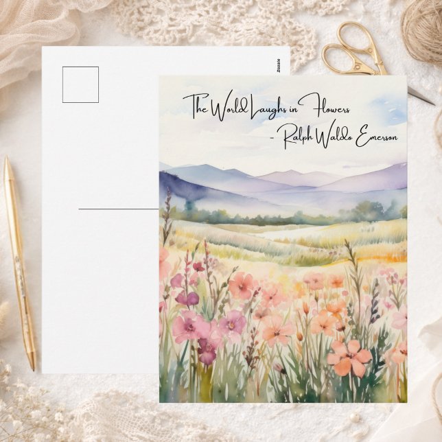 Pastel Wildflowers Laugh in Flowers Watercolor Holiday Postcard (Creator Uploaded)