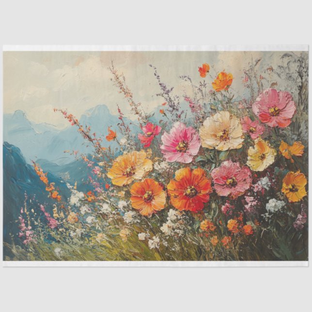 Pastel Wildflowers Oil Painting Decoupage Tissue Paper (Front)
