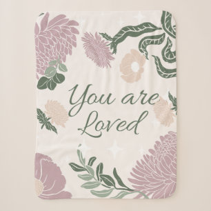 Pastel Wildflowers Pink and green You are loved Sherpa Blanket