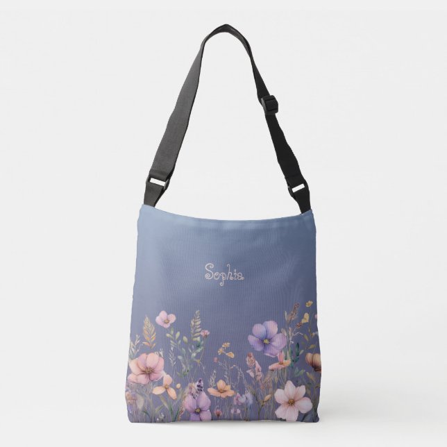 Pastel Wildflowers Spring Personalise Gradient Crossbody Bag (Front)