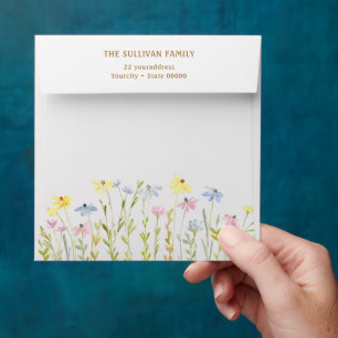 Pastel wildflowers square return address envelope
