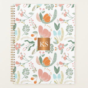Pastel wildflowers with metallic copper monogram planner