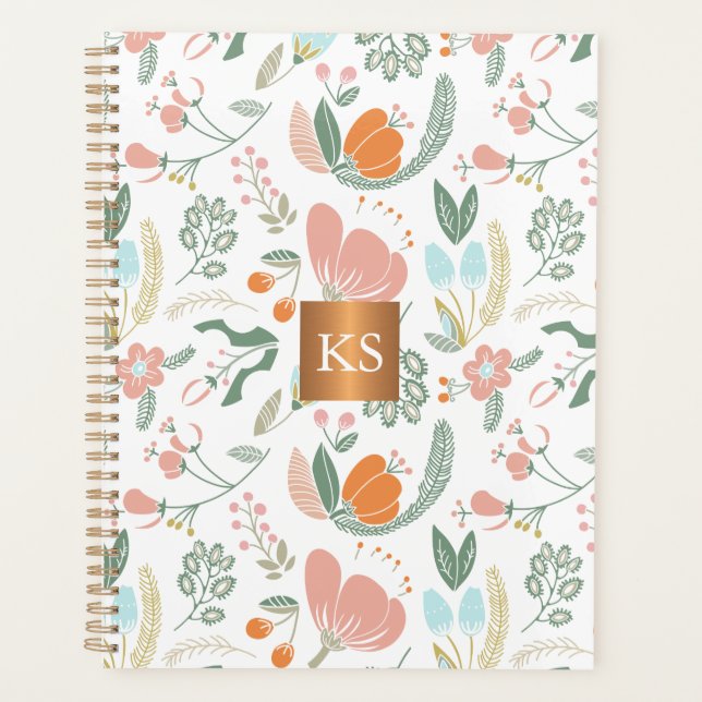 Pastel wildflowers with metallic copper monogram planner (Front)