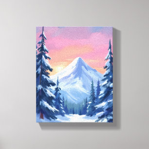 Pastel Winter Mountain Watercolor Landscape Canvas Print