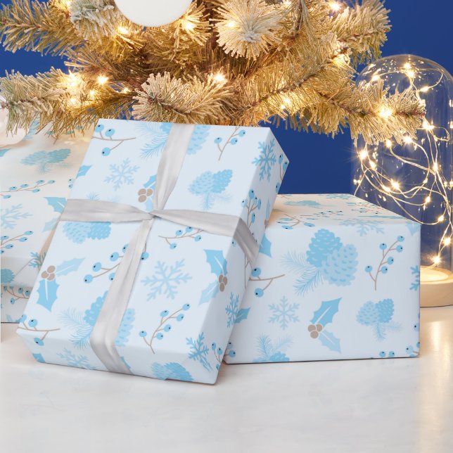 Pastel Winter Snowflake Pinecone Mistletoe Gift Wrapping Paper (Holidays)