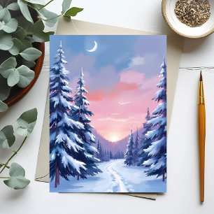 Pastel Winter Sunset   Nature Painting Watercolor Postcard