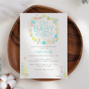 Pastel Winter Wonderland Oh Baby Boy Shower Invitation