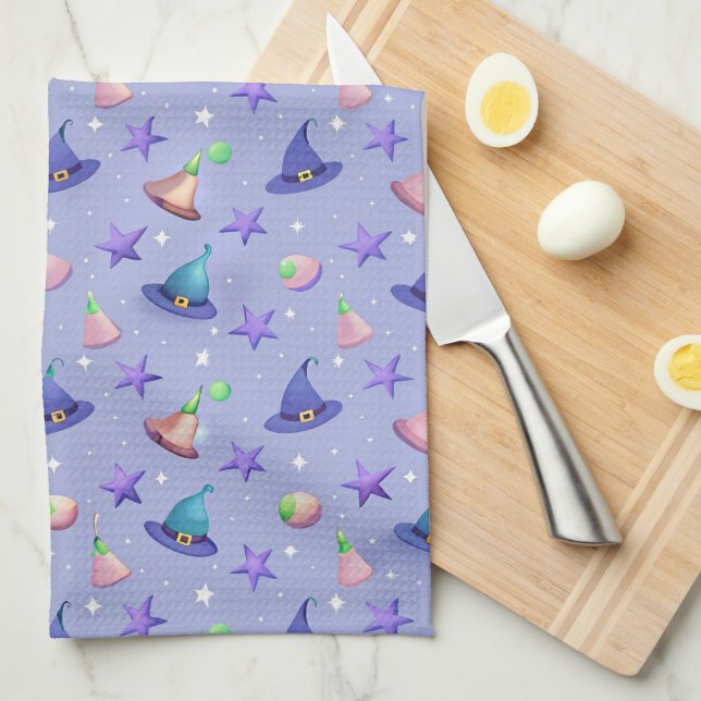 Pastel Witch Hats  – Cute Kawaii Halloween Pattern Tea Towel (Quarter Fold)