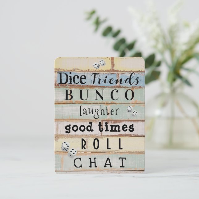 Pastel Wood Bunco Party Invitation (Standing Front)