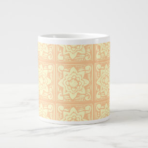 Pastel Woodcut Flowers Pattern Large Coffee Mug