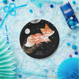 Pastel Woodland Fox Birthday Paper Plate